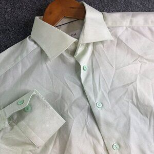 Eton Shirt Mens 40 15 3/4 Lime Green Contemporary Fi Cotton Button Long Sleeve